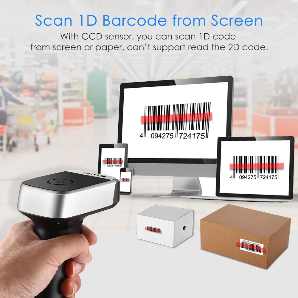 Eyoyo Wireless Barcode Scanner, Compatible with Bluetooth Function & 2