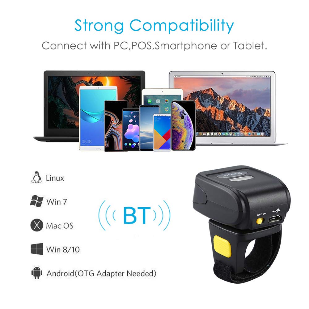 Portable Ring 1D 2D QR Barcode Scanner,Wearable Wireless Finger Mini