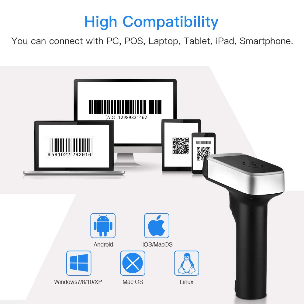 Eyoyo 1D 2D QR Wireless Barcode Scanner, Compatible with Bluetooth