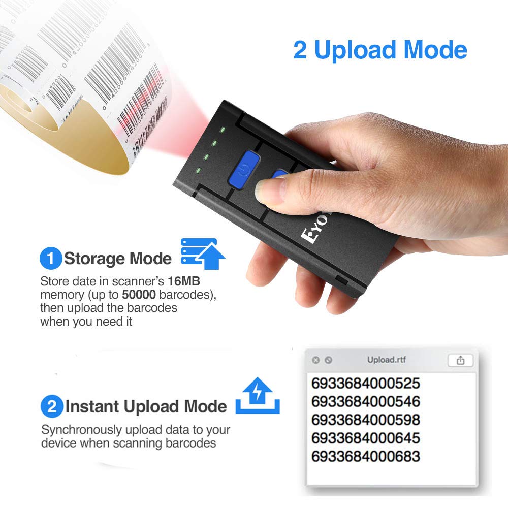 Eyoyo MJ2877 Bluetooth Barcode Scanner 1D Laser Portable USB Bluetooth 2.4G Wireless Barcode