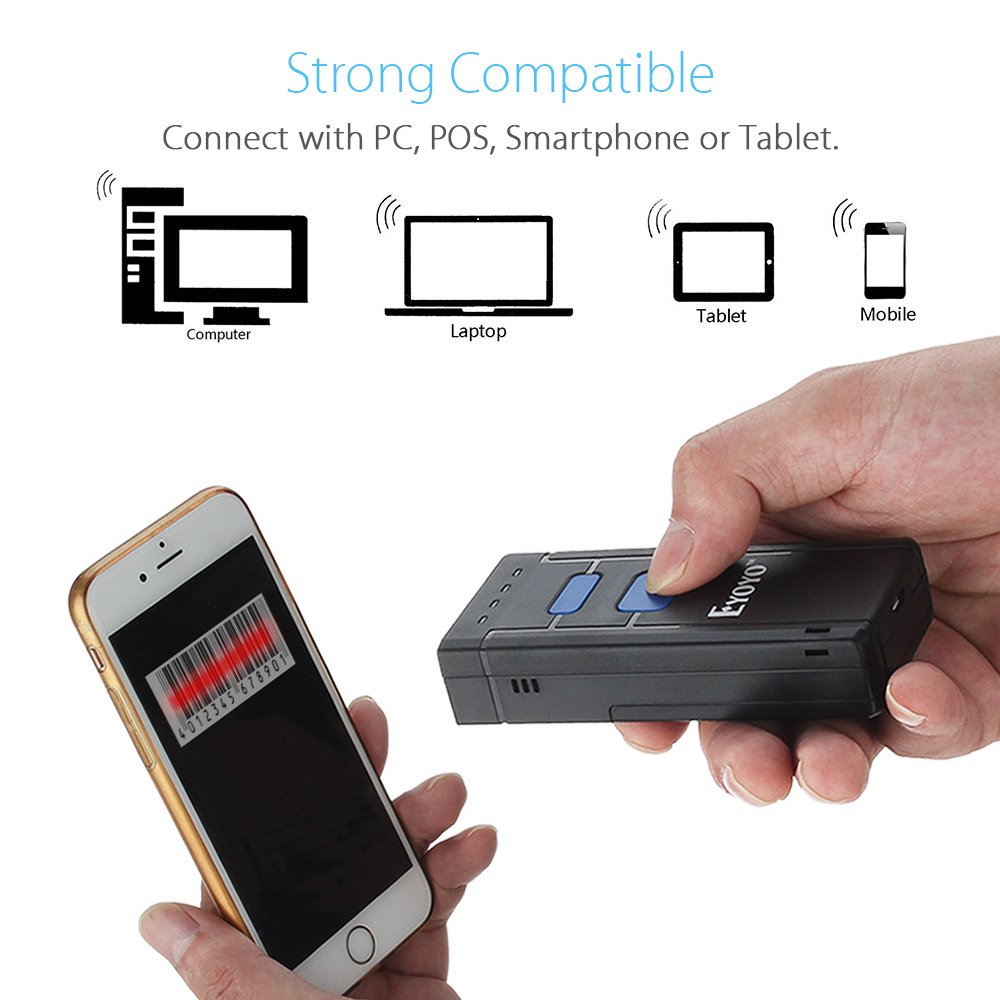 Portable Wired & 2.4G Wireless Barcode Scanner, Mini Handheld CCD
