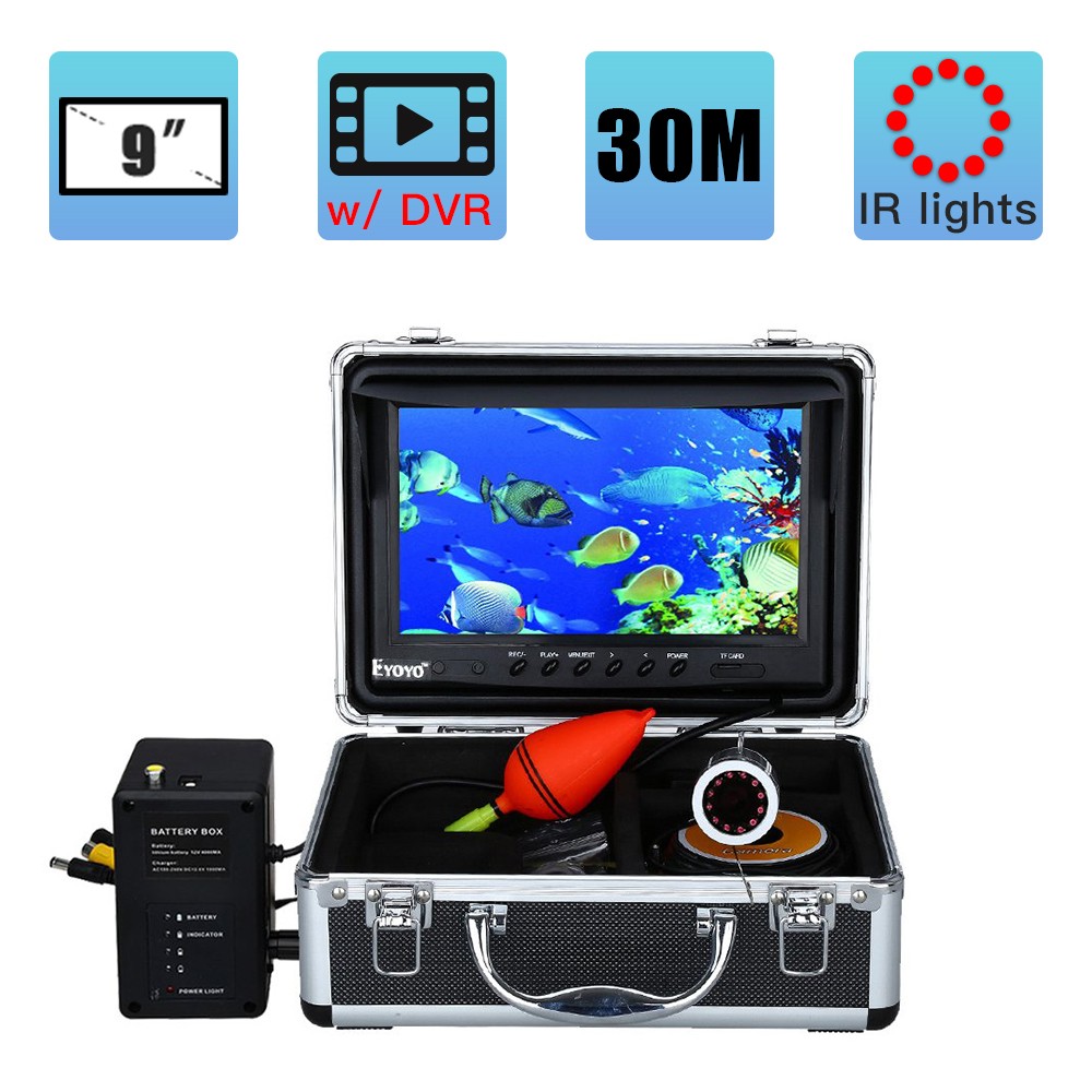 EYOYO 50m 9" Screen HD 1000TVL Fish Finder IR Fishing Camera DVR w/ Sunvisor+8GB 