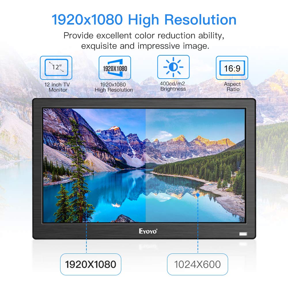 Eyoyo 12 inch Small TV Portable HDMI Monitor Kitchen TV with 1920x1080 IPS LCD Screen Display w