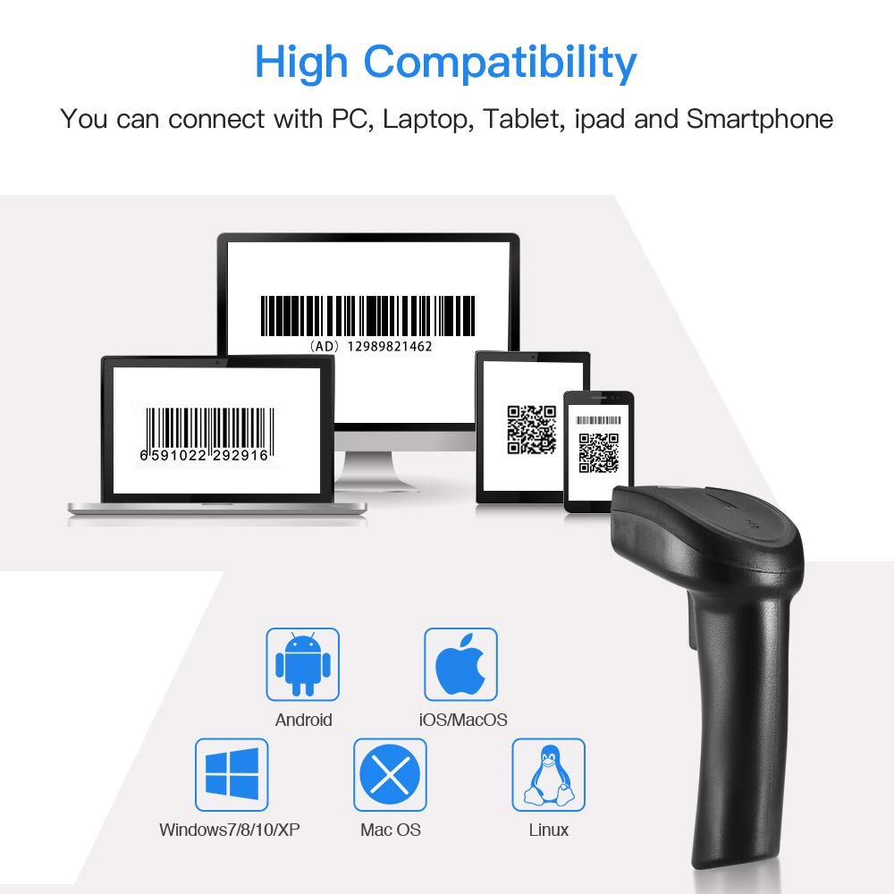 Eyoyo 1D 2D QR Bluetooth Handheld Barcode Scanner, 3in1 Bluetooth & 2