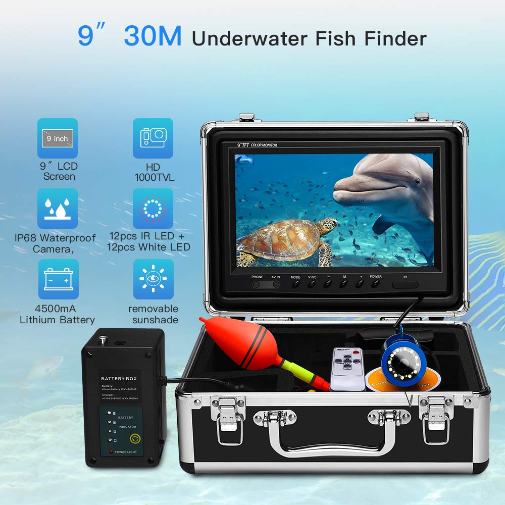 Waterproof Fishing Video Camera for Ice/Sea/River Fishing CCD 15M Cable Anysun Underwater Fishing Camera,7inch TFT Monitor 12pcs LED 1000TVL HD Fish Finder with Portable Carry Case 