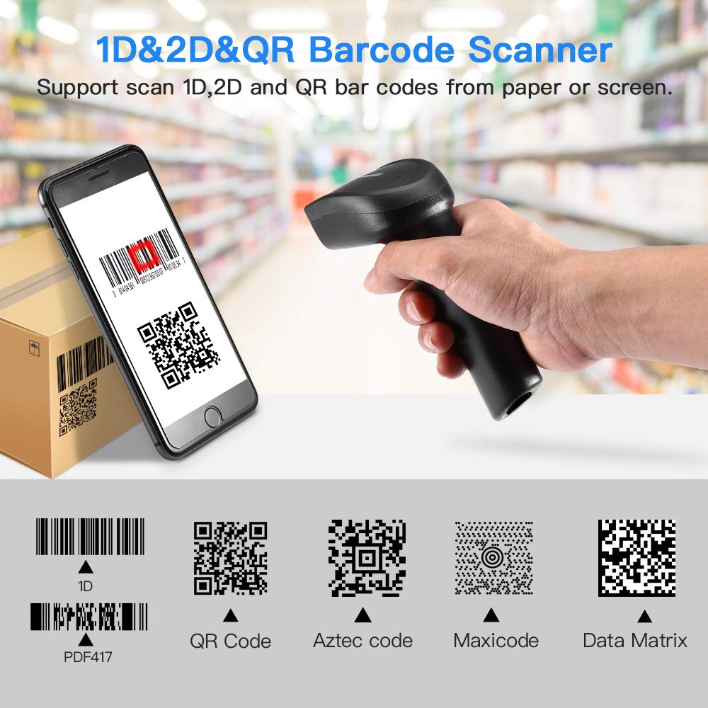 Eyoyo 1D 2D QR Bluetooth Handheld Barcode Scanner, 3in1 Bluetooth & 2