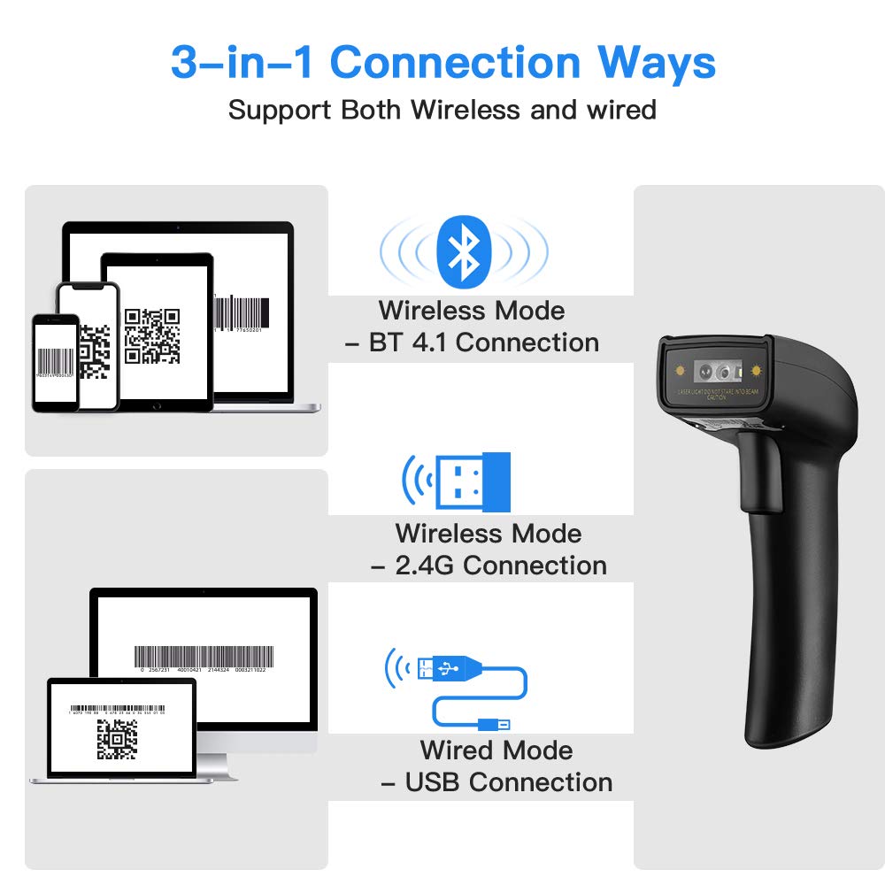 Eyoyo 1D 2D QR Bluetooth Handheld Barcode Scanner, 3in1 Bluetooth & 2