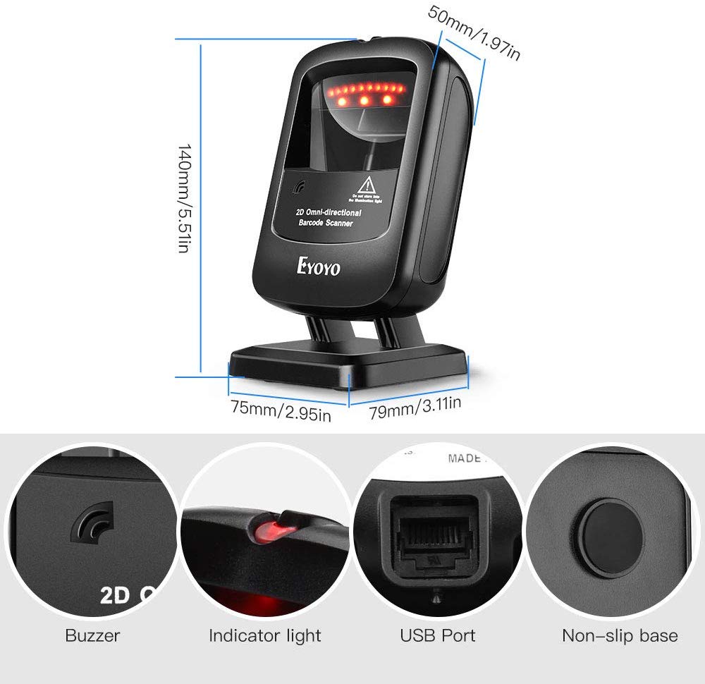Eyoyo EY-2200 Desktop Barcode Scanner 2D Omni-directional Hands-Free
