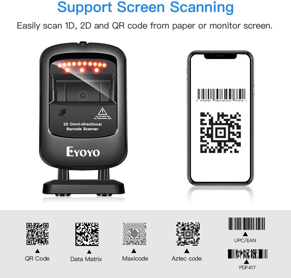 Eyoyo EY2200 Desktop Barcode Scanner 2D Omnidirectional HandsFree