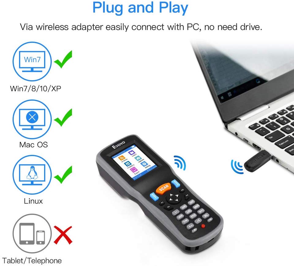 Eyoyo Inventory Scanner, Portable 1D Wireless Barcode Scanner Data