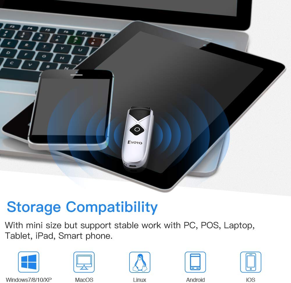 Eyoyo CCD Bluetooth Barcode Scanner, Mini Wireless Barcode Reader with