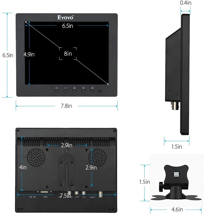 Eyoyo S801h 8 Inch Hdmi Monitor 1024x768 Resolution Display Portable 4 3 Tft Lcd Mini Hd Color Video Screen Support Hdmi Vga Bnc Av Ypbpr Input For Pc