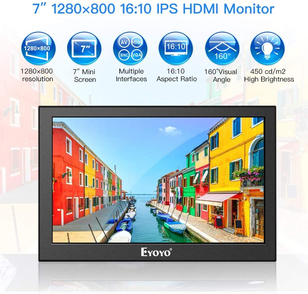 Eyoyo Em07h 7 Inch Small Hdmi Lcd Monitor Portable Ips Screen 1280x800 16 10 Support Hdmi Vga Av Bnc Inputs