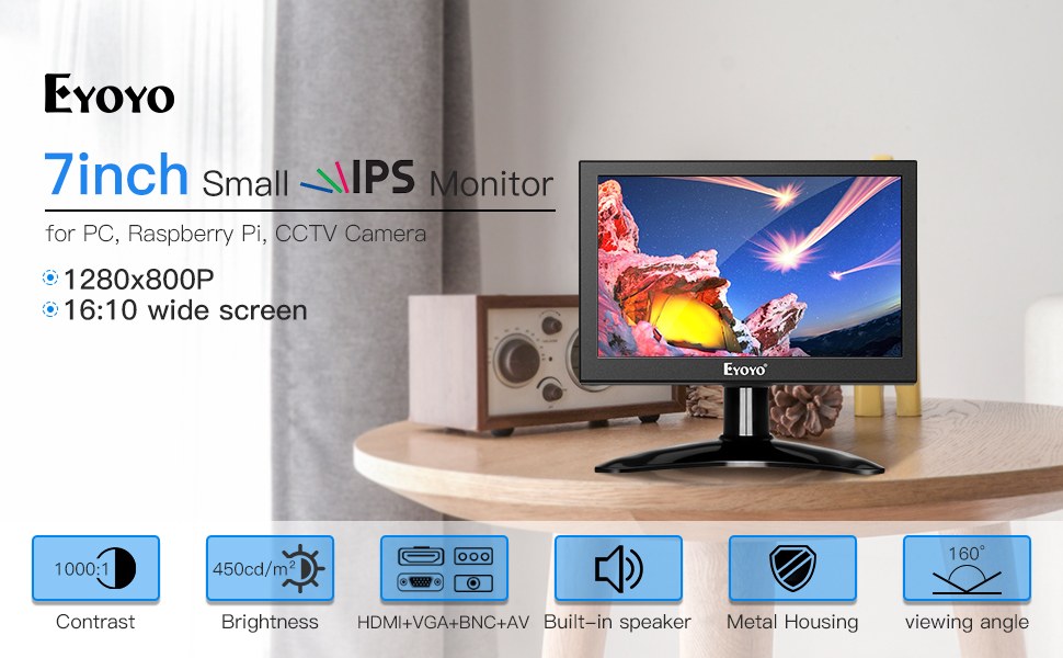 Eyoyo EM07H 7 inch Small HDMI LCD Monitor Portable IPS Screen 1280x800