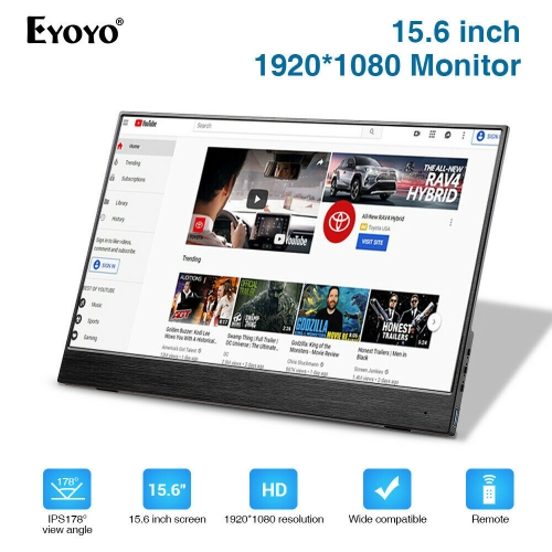 EYOYO 15.6" Portable Second Silm Monitor TFT LCD HD Display 5000mA 2.5h