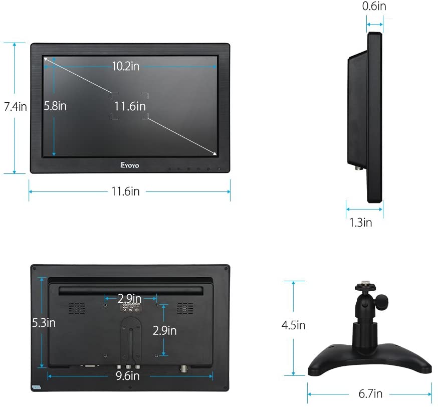Eyoyo 12" Inch TFT LCD Monitor EM12B with AV HDMI BNC VGA Input