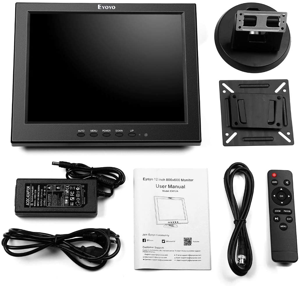 Eyoyo EM12A 12 Inch HDMI Monitor with BNC VGA AV HDMI Input 800x600
