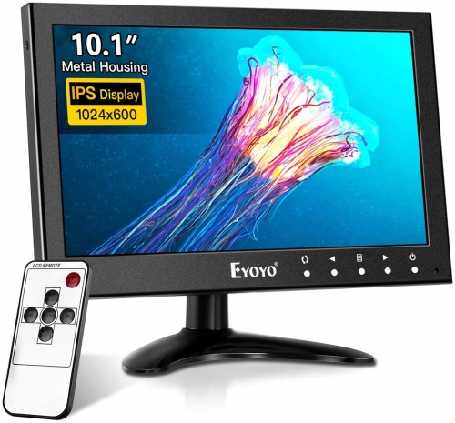 Eyoyo 10 Inch CCTV Monitor EM10Y HDMI Portable LCD Monitor 1080x600 HD IPS Screen High Brightness HDMI/AV/VGA/USB/BNC Input for P