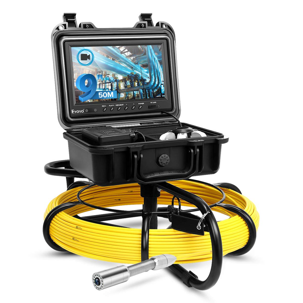 Sewer Camera 65ft/20m-DVR Industrial Pipe Video 65ft Cable Sewer Inspection Camera 9 inch LCD Monitor with DVR 1000TVL HD Color Pipe Camera Inspection Endoscope 